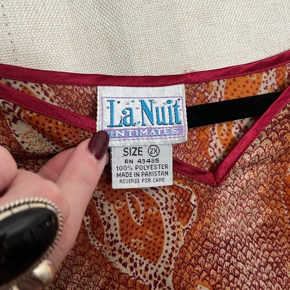 5/$45 Vintage 70s Long Semi Sheer Orange Snakeskin Kaftan by La Nuit - Picture 11 of 14